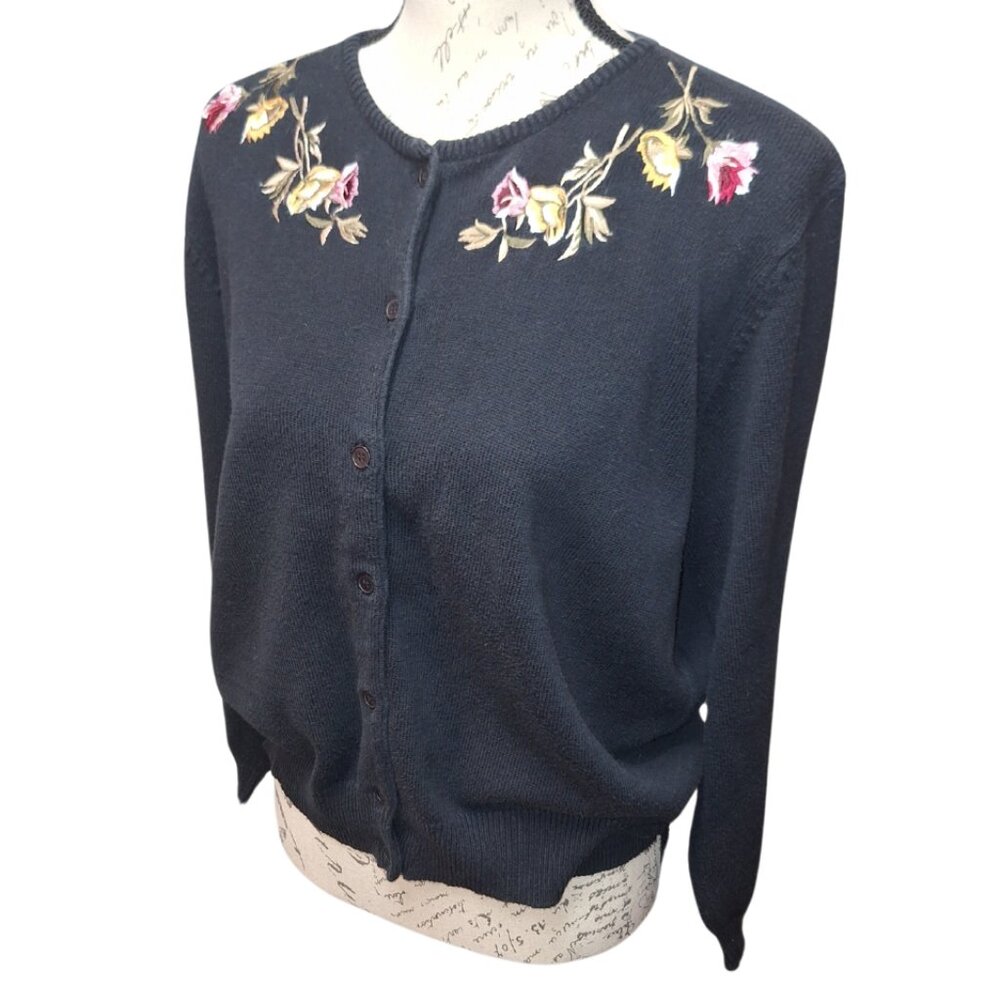 Vintage Knit Cardigan Large 90s Embroidered Floral Boho‎ Cottage Fall Grannycore - Picture 4 of 7